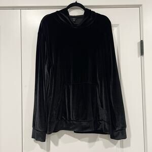 Guess Women's Velour Black Shiny‎ Hoodie Sweatshirt Size L